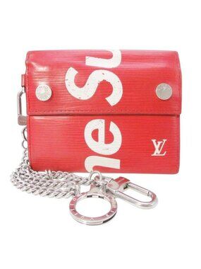 Louis Vuitton Supreme Epi Chain Compact Wallet Bifold Red